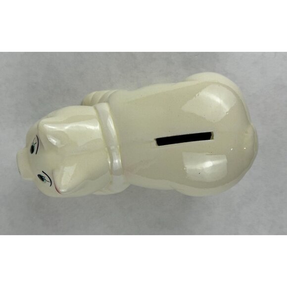 Vintage Painted Ceramic Standing Piggy Bank Off White Pottery Taiwan Made 6x3 in - Picture 6 of 12